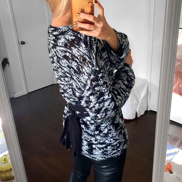 🖤 ZARA GREY BLACK CHUNKY KNIT PERFORATED BELTED SWEATER! - Picture 5 of 16
